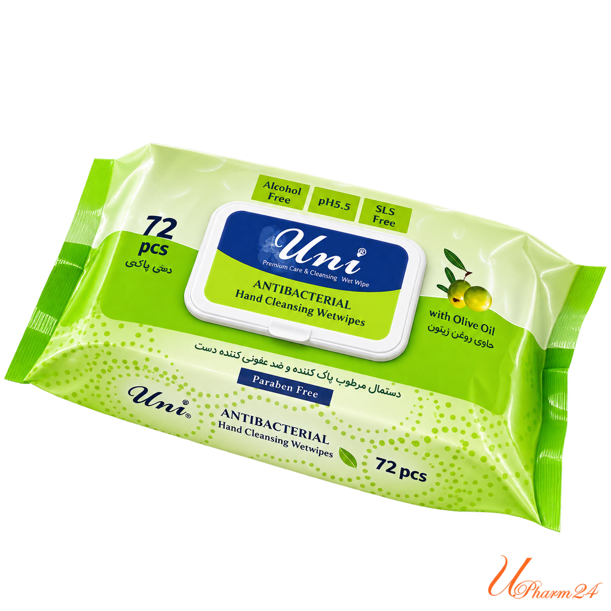 1436168-1 دستمال مرطوب آنتیباکتریال پاککننده دست یونی حاوی روغن زیتون 72 عددی